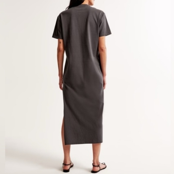 Abercrombie & Fitch T-Shirt Maxi Dress Size Large Tall Grey Side Slit Minimalist - Picture 2 of 11